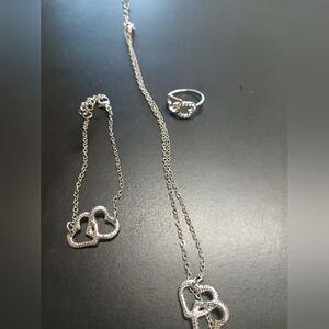 Heart necklace, bracelet and ring